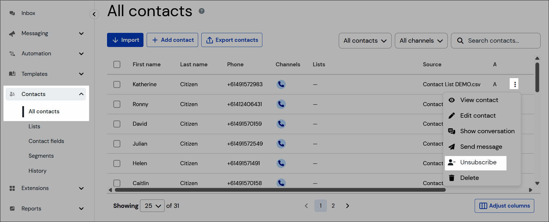 Unsubscribe navigation