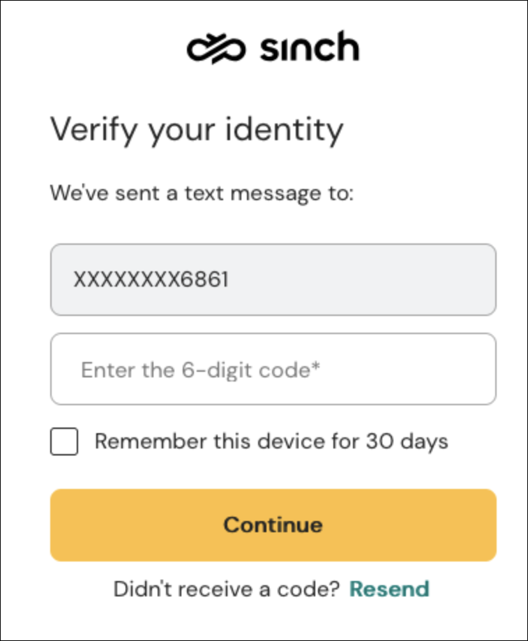 Screenshot of verification modal where code is entered and 'Remember this device for 30 days' checkbox is displayed