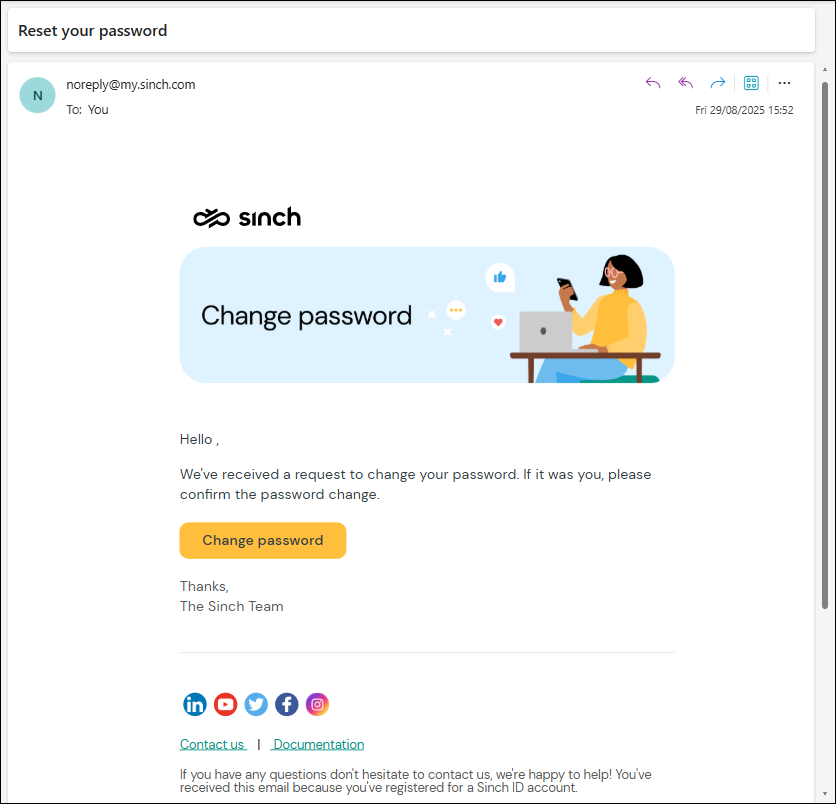 screenshot of password reset email