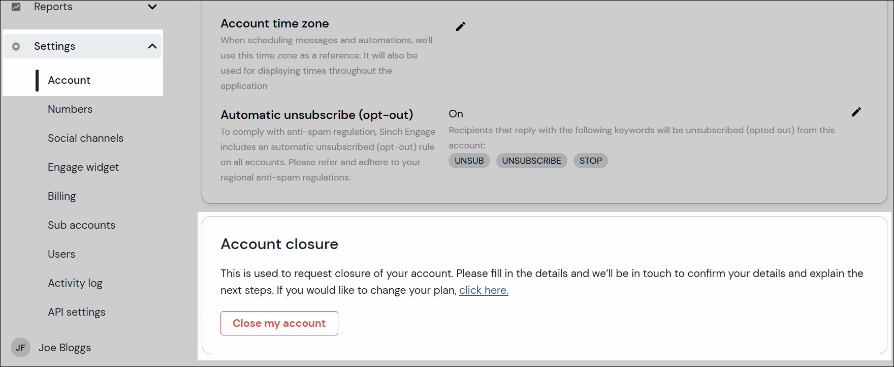 Account closure navigation