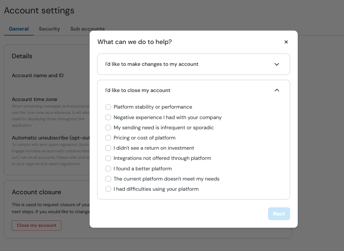 Account closure form