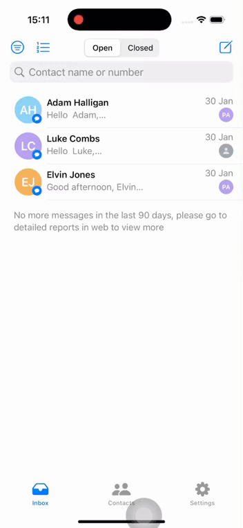 Selecting contacts on the mobile app gif