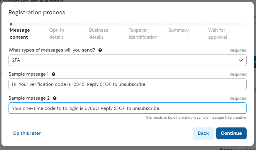 Screenshot of 'Message content' fields