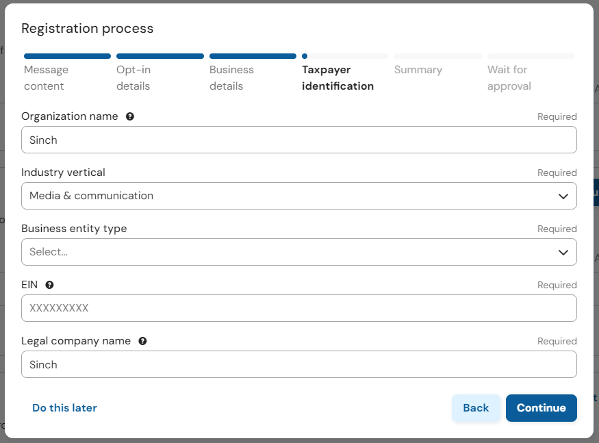 Screenshot of 'taxpayer identification' fields