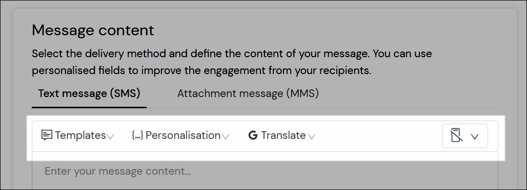 Screenshot of message content panel