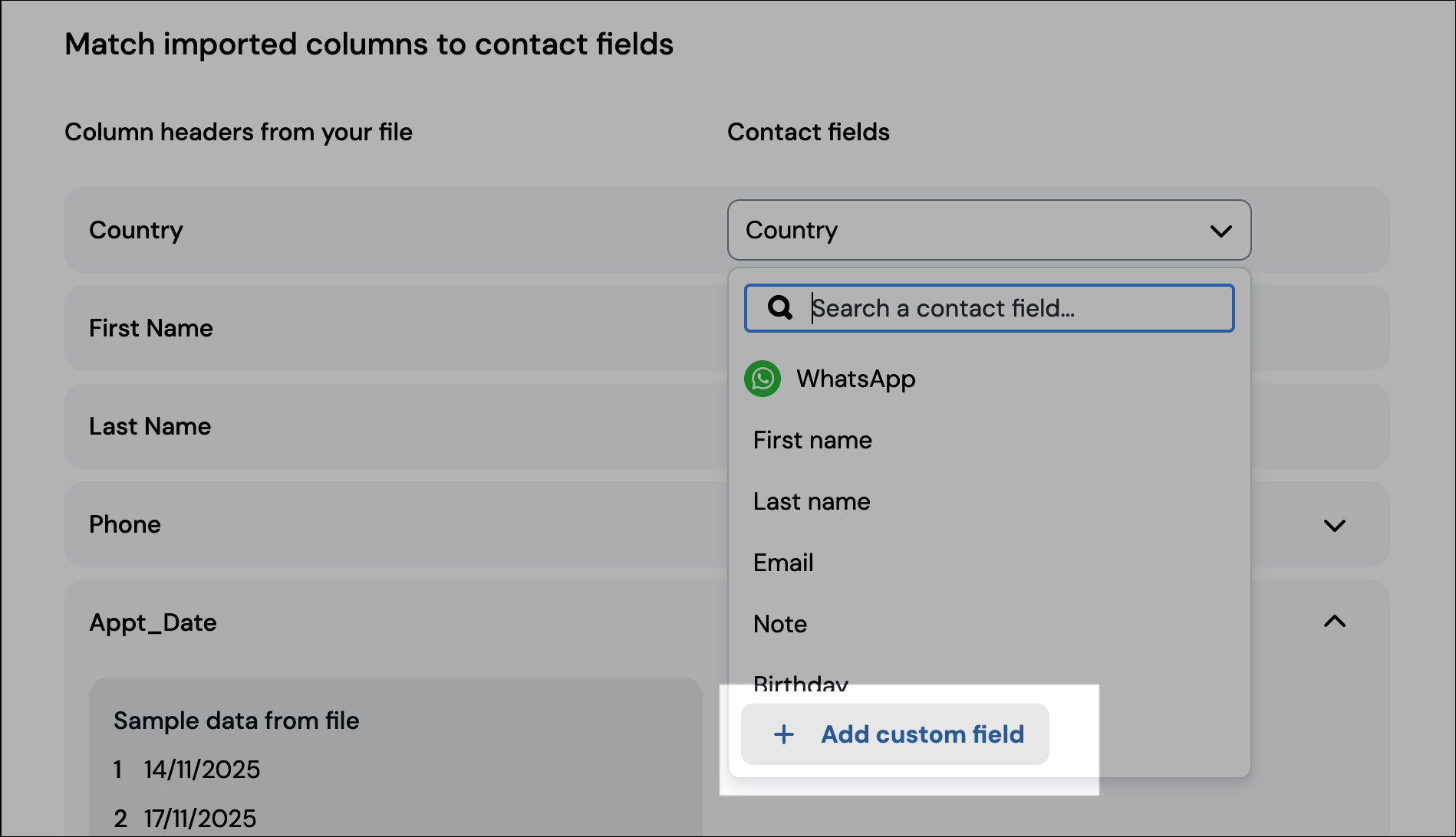 Add custom field screenshot