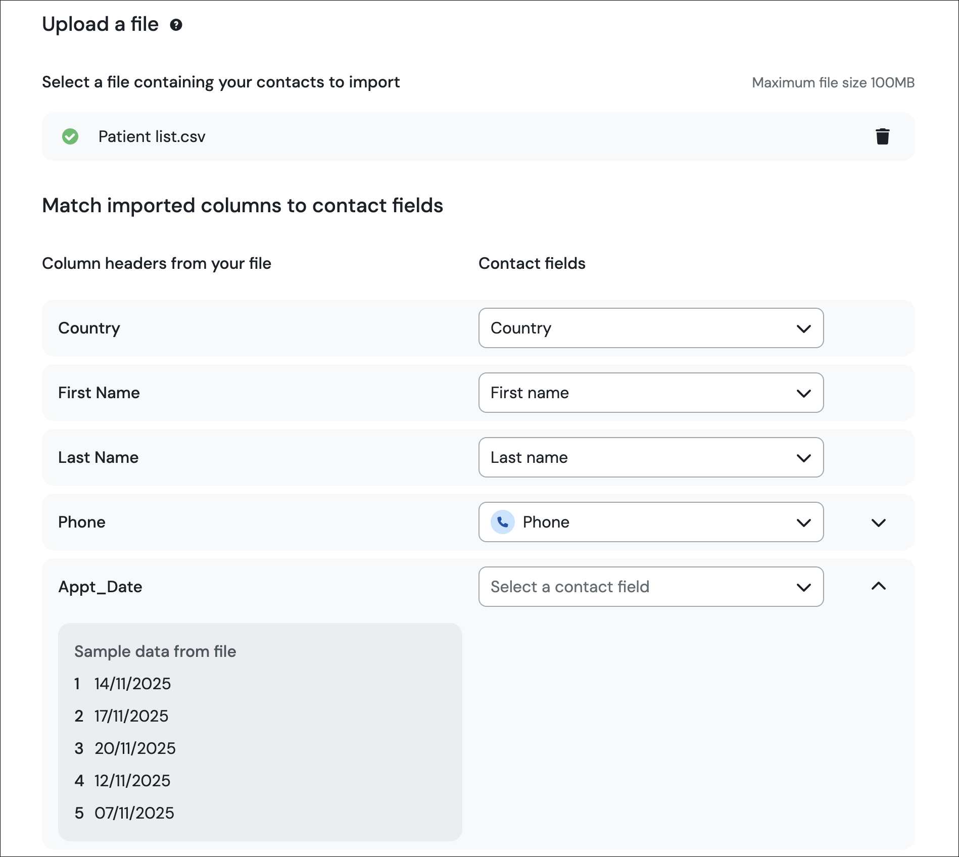Matching columns screenshot