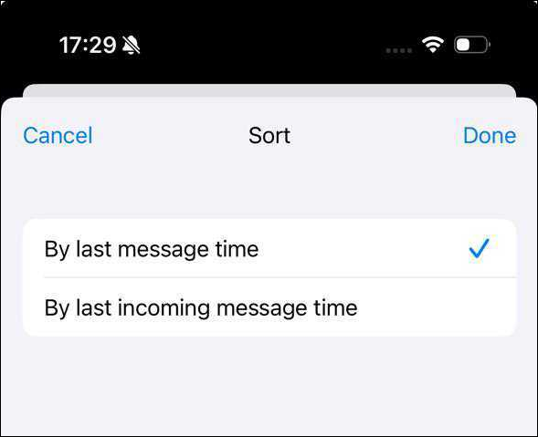 Last message filter screenshot